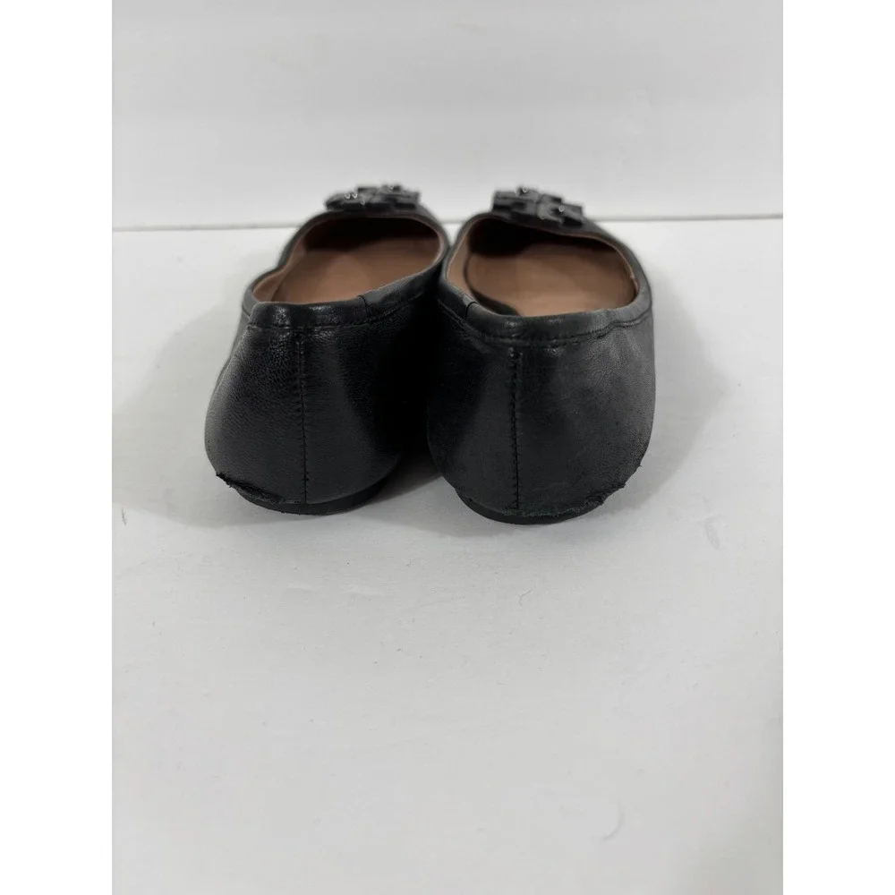 Tory Burch Black Lowell Leather Ballet Flats Embellished Logo Size 7 M